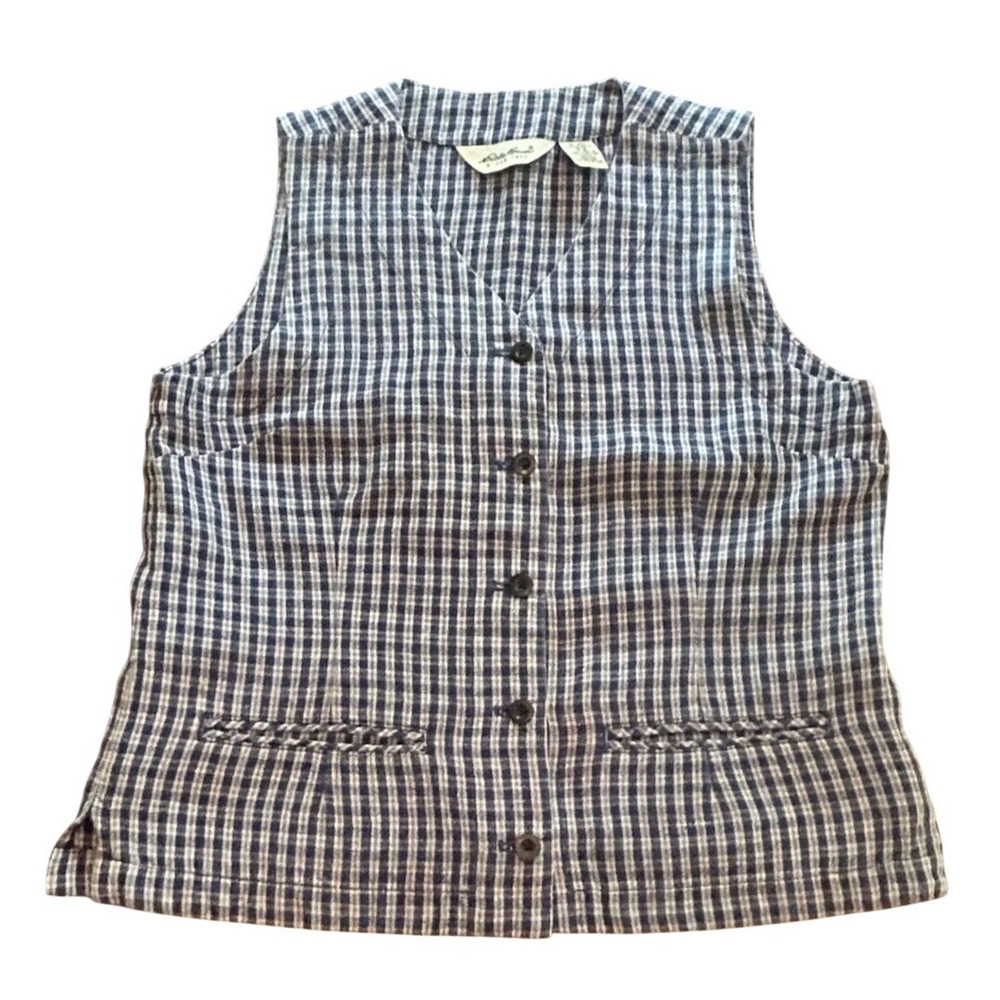 Eddie Bauer Navy and White Plaid Button Front Vest